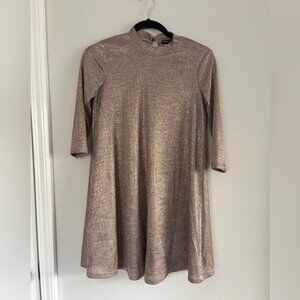 Three Pink Hearts Womens Dress Size XS Metallic Tan Gold Mini Shift Dress